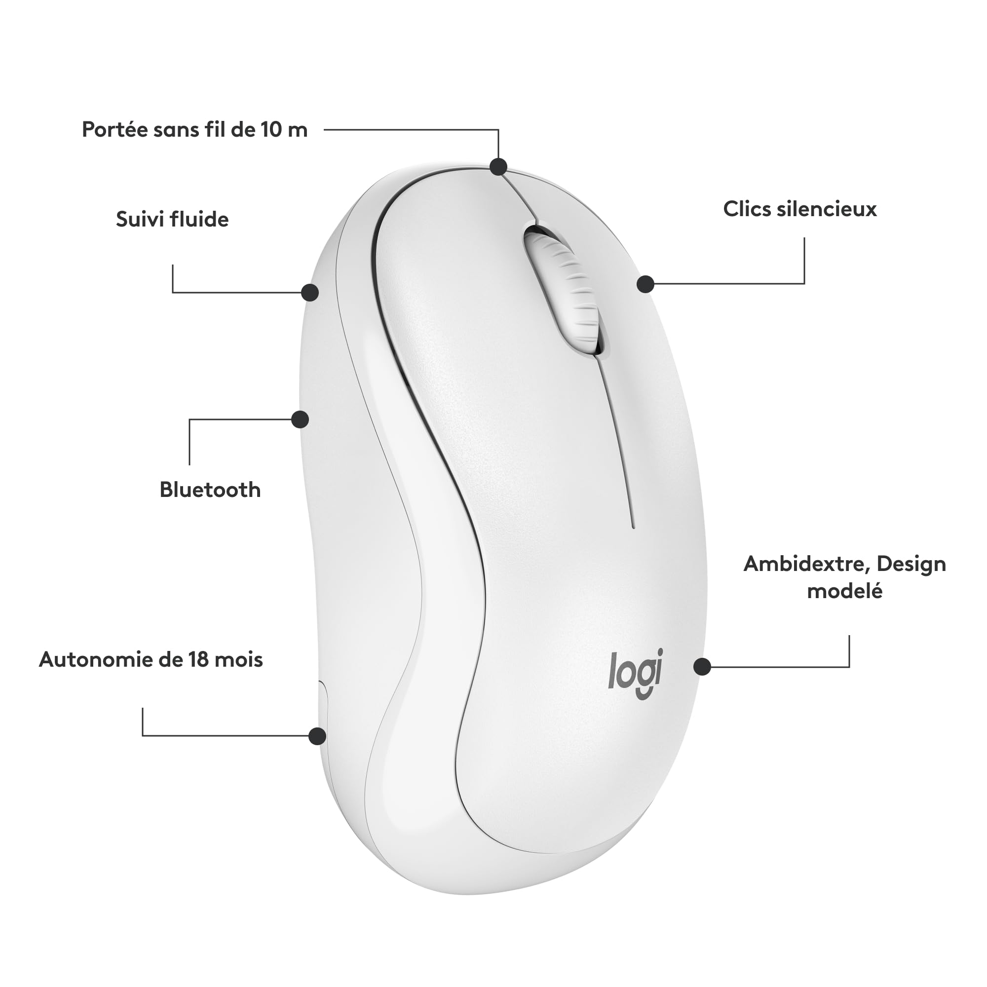 LOGITECH M240 Silent Mouse right and left-handed optical 3 buttons wireless Bluetooth off-white