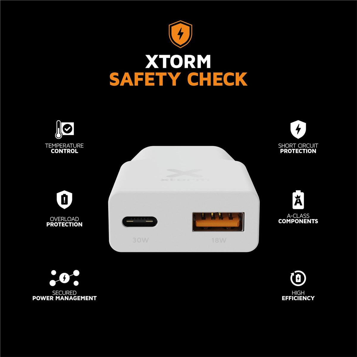 XTORM Chargeur mural slim XG2SL033 33 W 2 ports USB-A USB-C PD certifié GRS