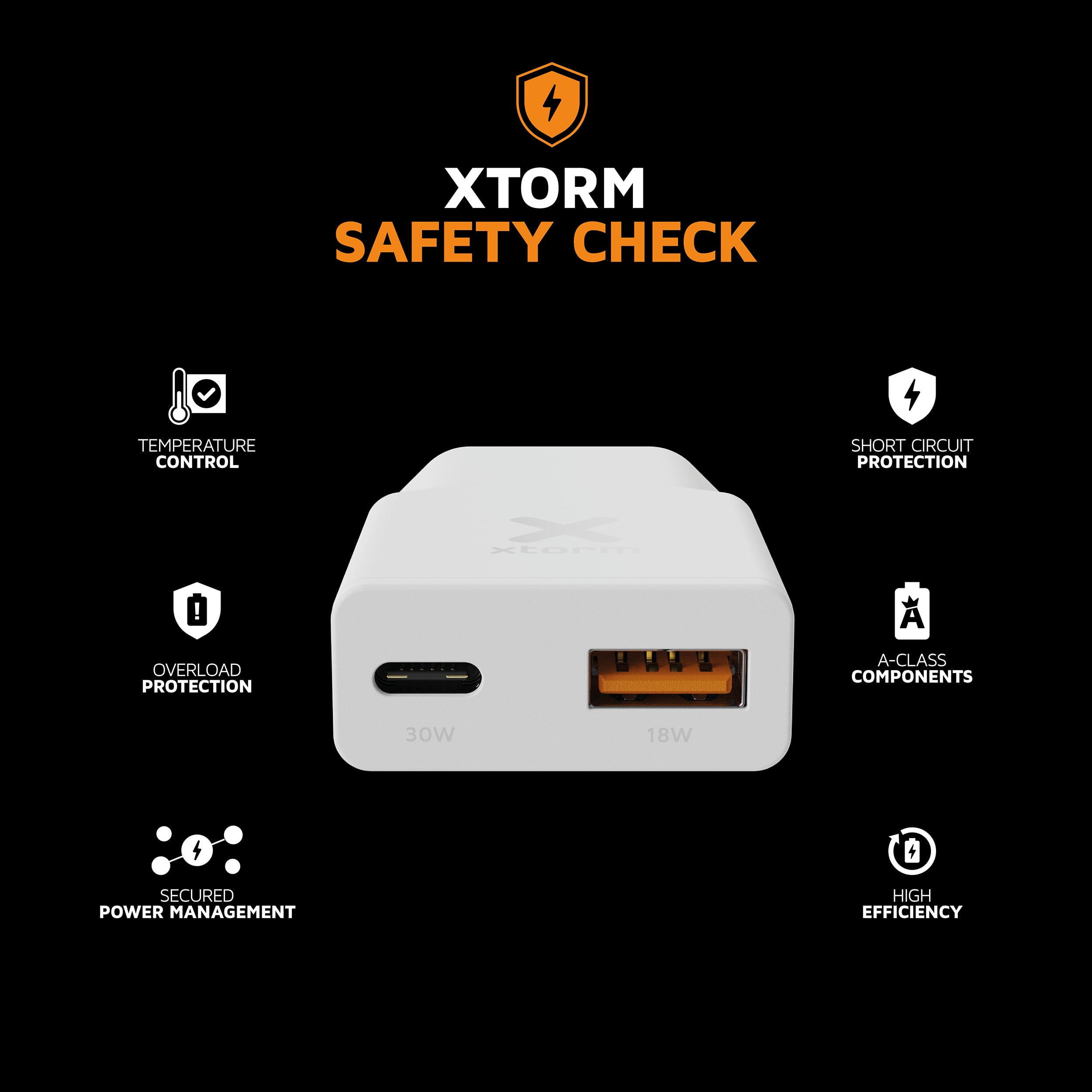 XTORM Chargeur mural slim XG2SL033 33 W 2 ports USB-A USB-C PD certifié GRS