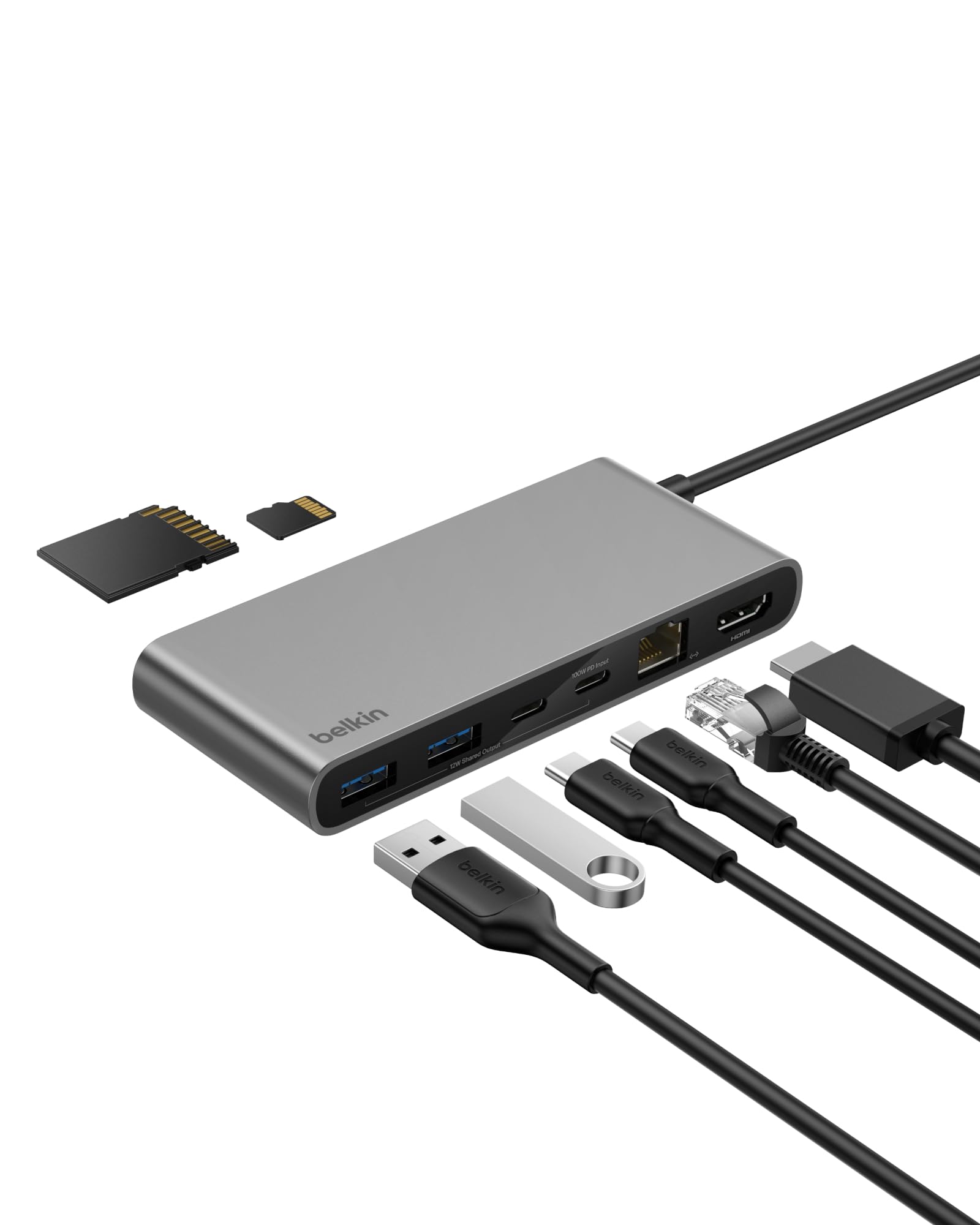 BELKIN Connect 8-in-1 USB-C Hub with Dual USB-C Ports - Silver