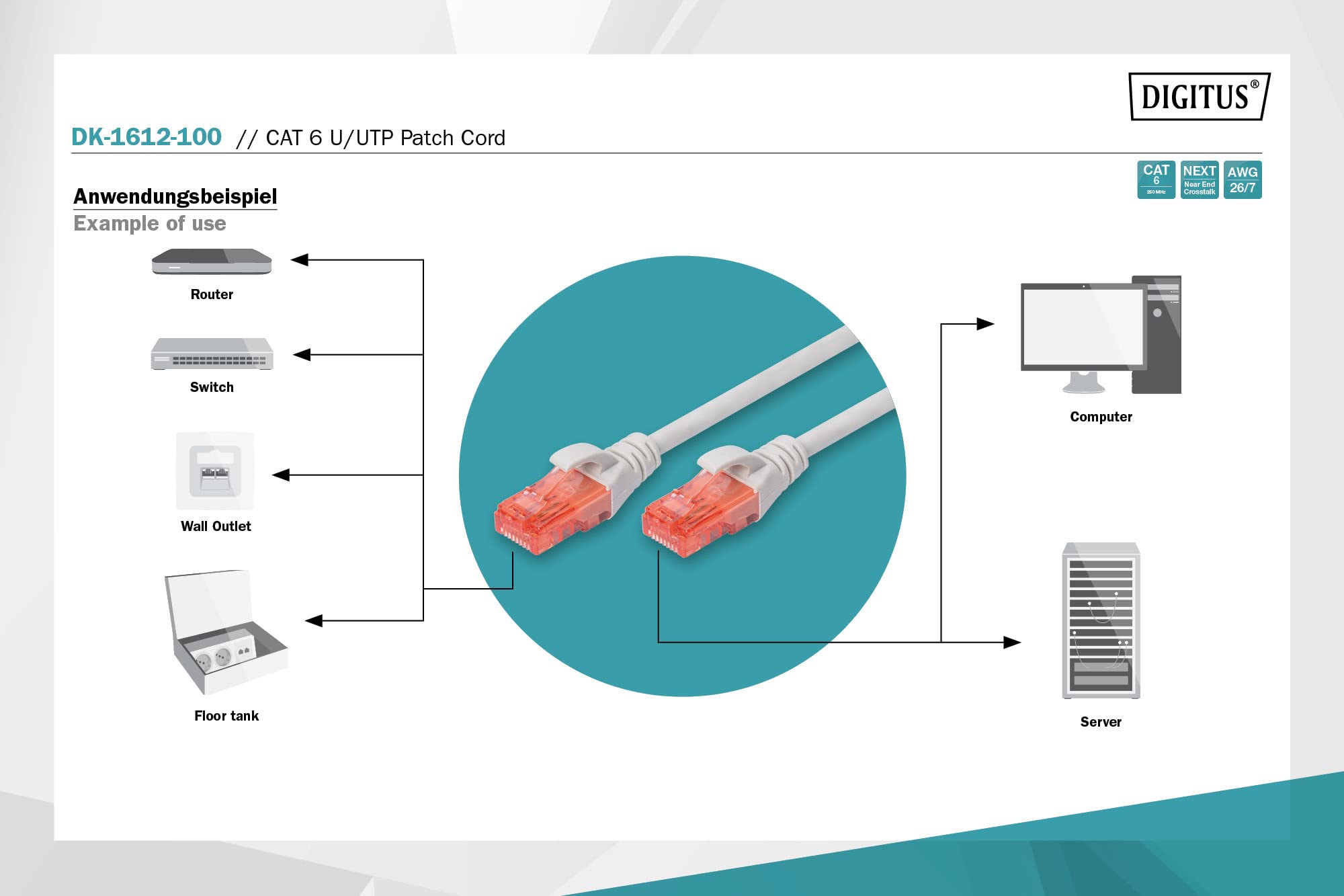 Digitus DK-1612-100 câble de réseau Gris 10 m Cat6 U/UTP (UTP)
