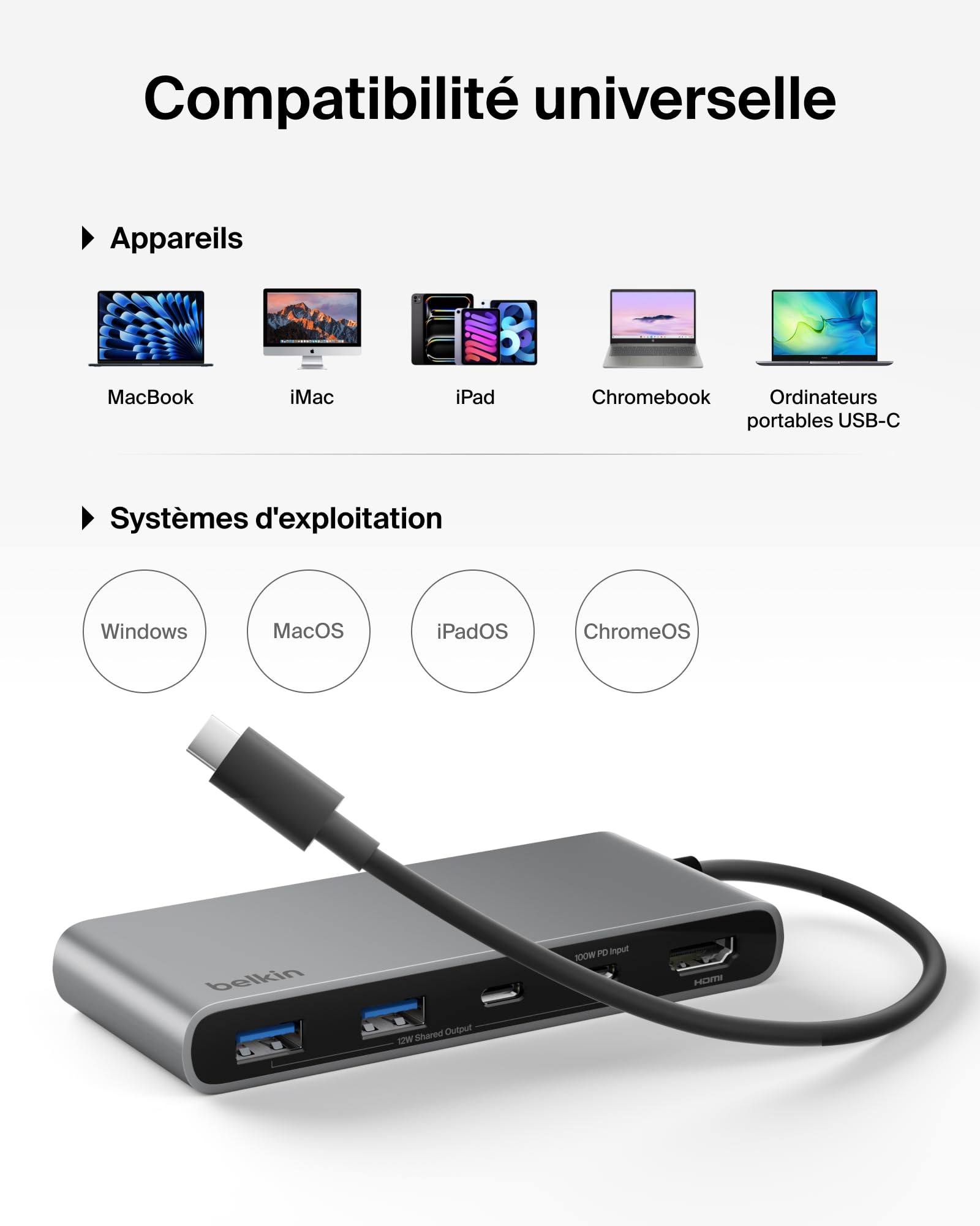 BELKIN Connect 7-in-1 USB-C Hub with Dual USB-C Ports - Silver