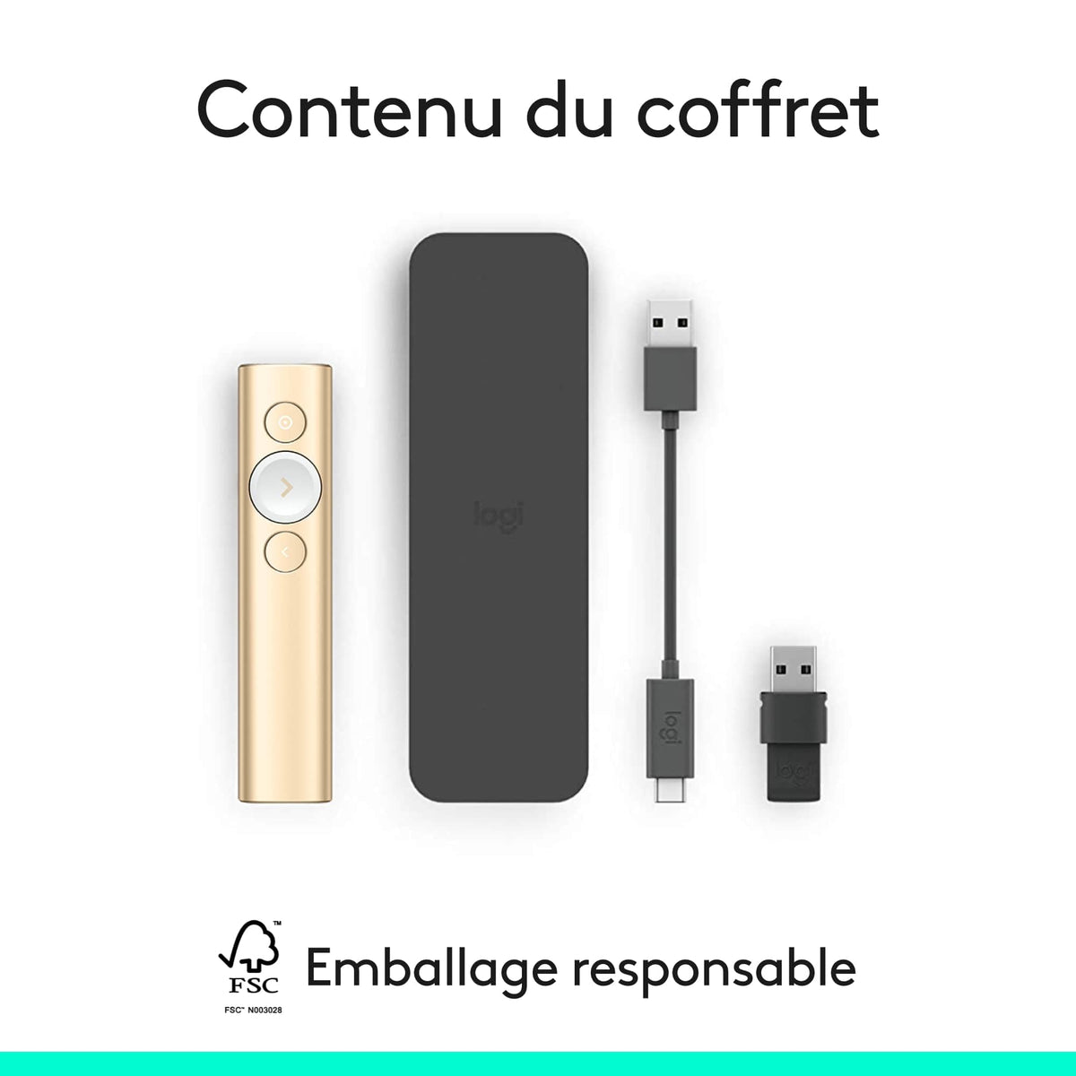 LOGITECH Spotlight Presentation remote control 3 buttons gold