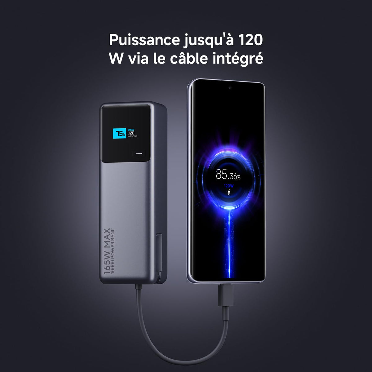 Xiaomi 165W Power Bank 10000 (Cable Intégré) Gris