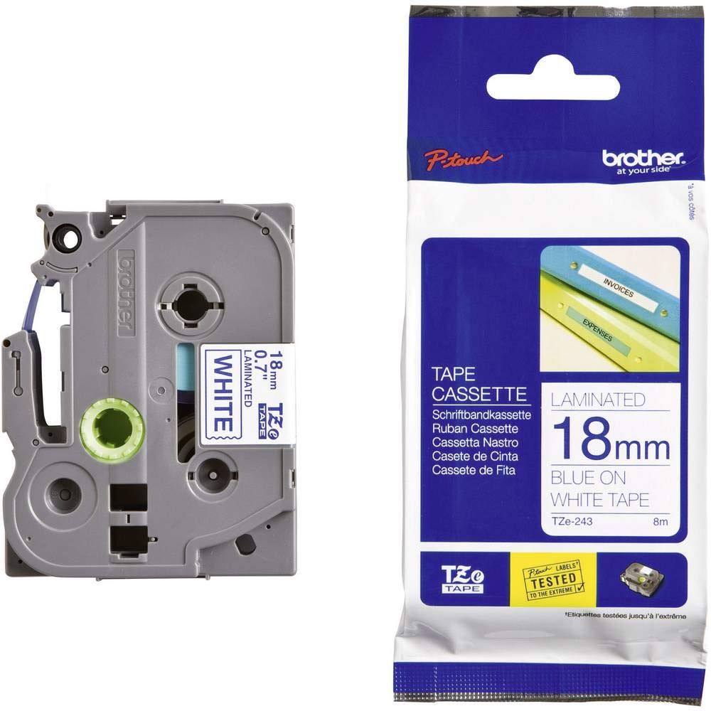 BROTHER P-TOUCH TZE-243 bleu sur blanc 18mm