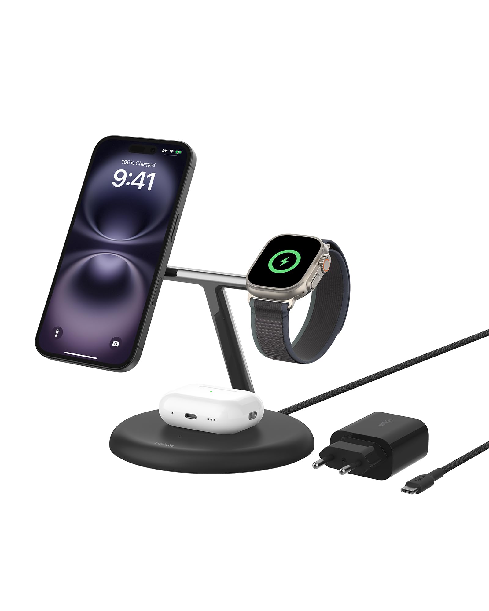 BELKIN BOOST CHARGE PRO 3in1 Qi2 15w Magnetic Adjustable Charging Stand Black