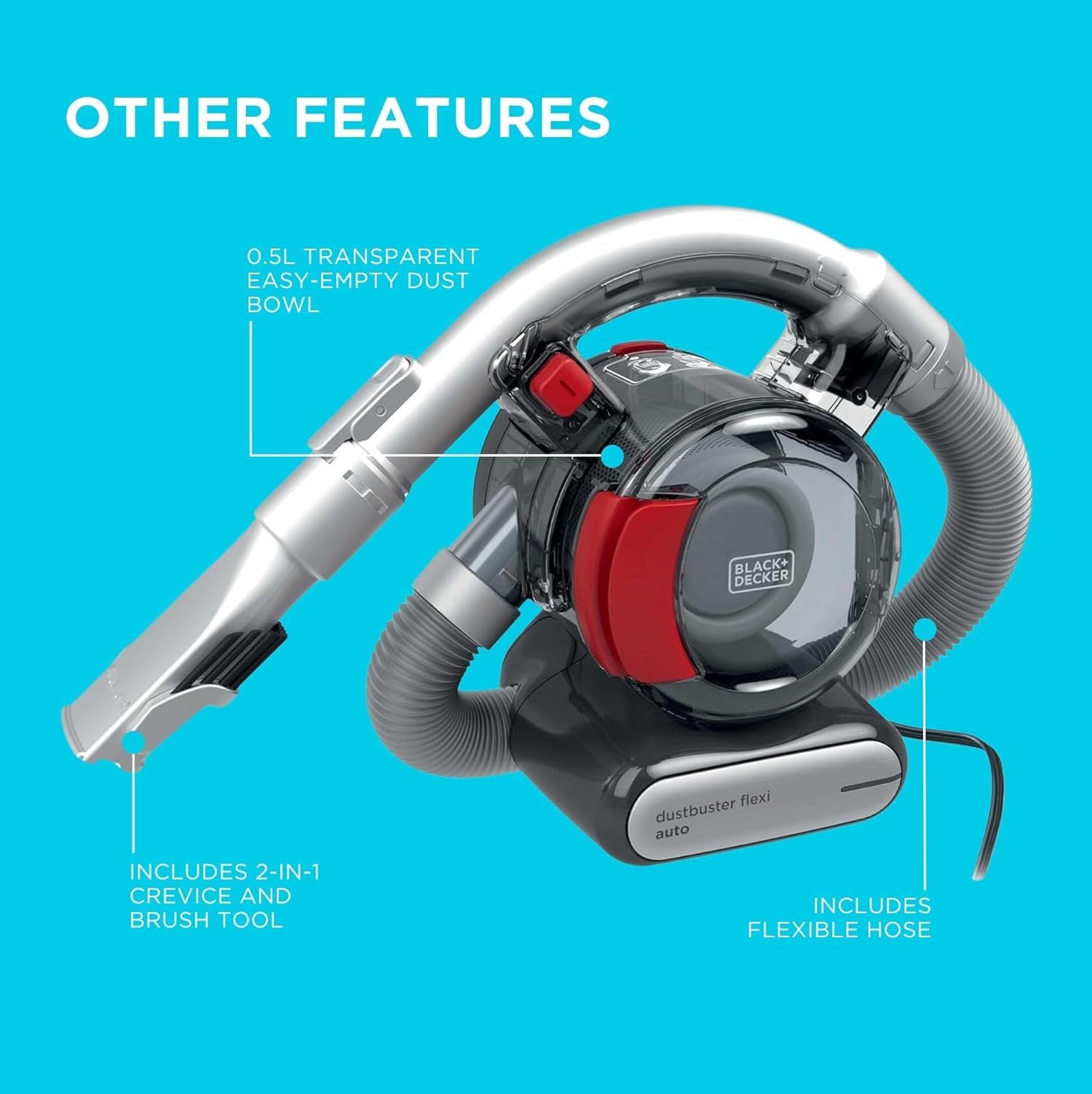 Black & Decker PD1200AV - Sec - Cyclonique - 1060 l/min - Sans sac - Gris - Rouge - 0,56 L