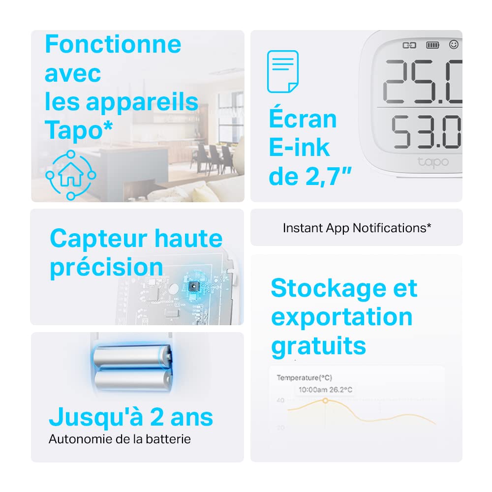 TP-LINK Smart Temperature and Humidity Monitor 868MHz Battery Powered 2xAAA 2.7inch E-ink display