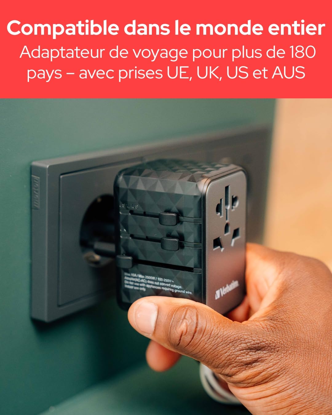 VERBATIM GAN III UNIVERSAL TRAVEL ADAPTER UTA-05 WITH 2 X USB-C PD 65W & QC 4+ / 2 X USB-A WCF (P)
