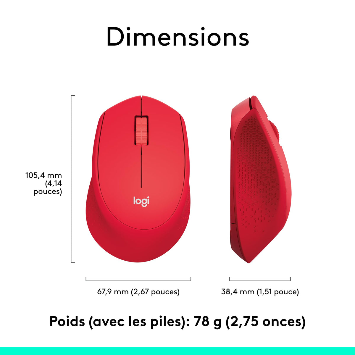 LOGITECH M330 SILENT PLUS Mouse 3 buttons wireless 2.4 GHz USB wireless receiver red