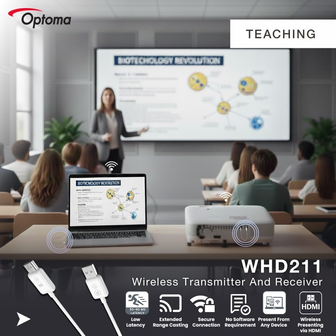 OPTOMA WHD221 USB-C wireless transmitter and receiver 50-60ms speed 20m range 5GHz