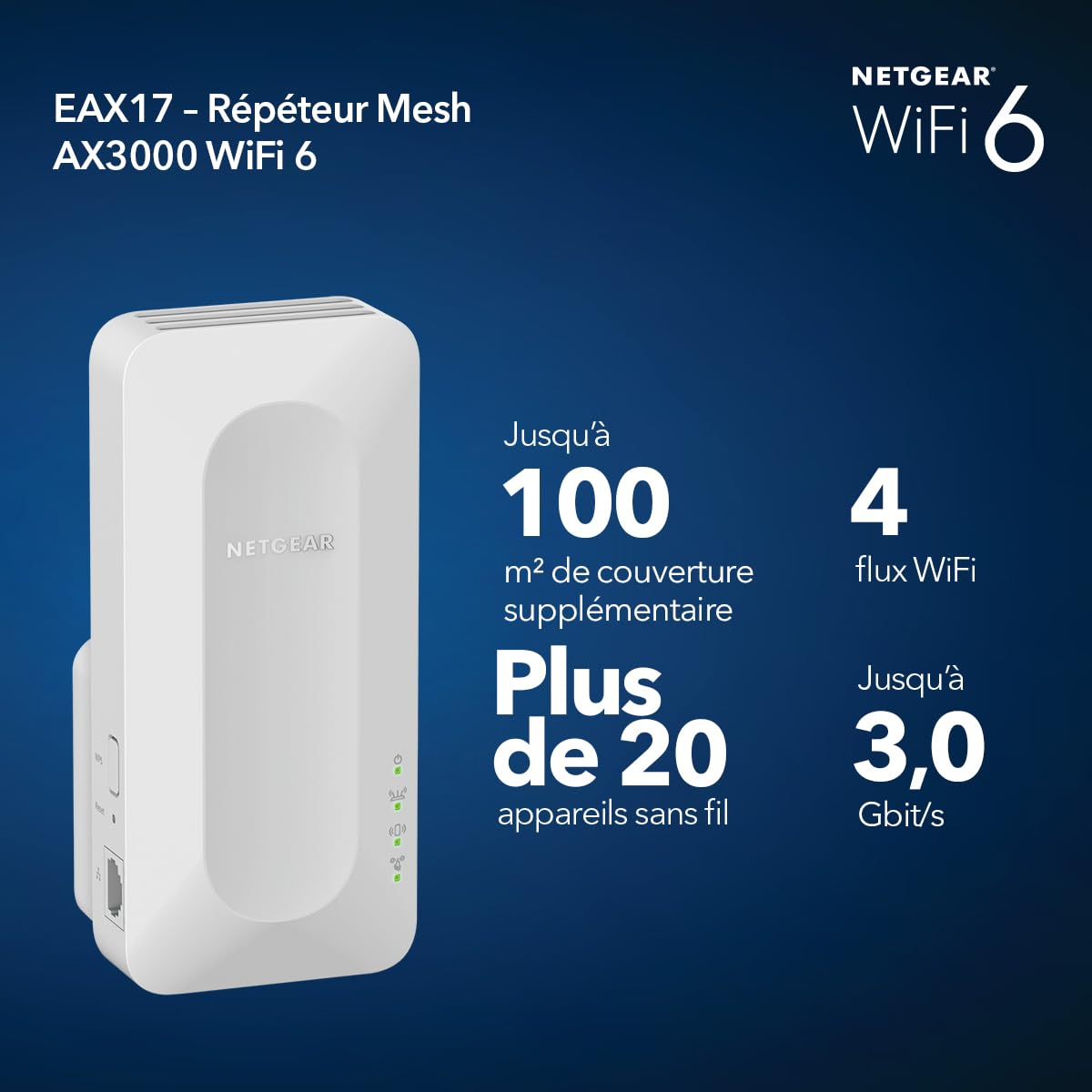NETGEAR 1PT AX3000 WIFI 6mESH EXTENDER EAX17