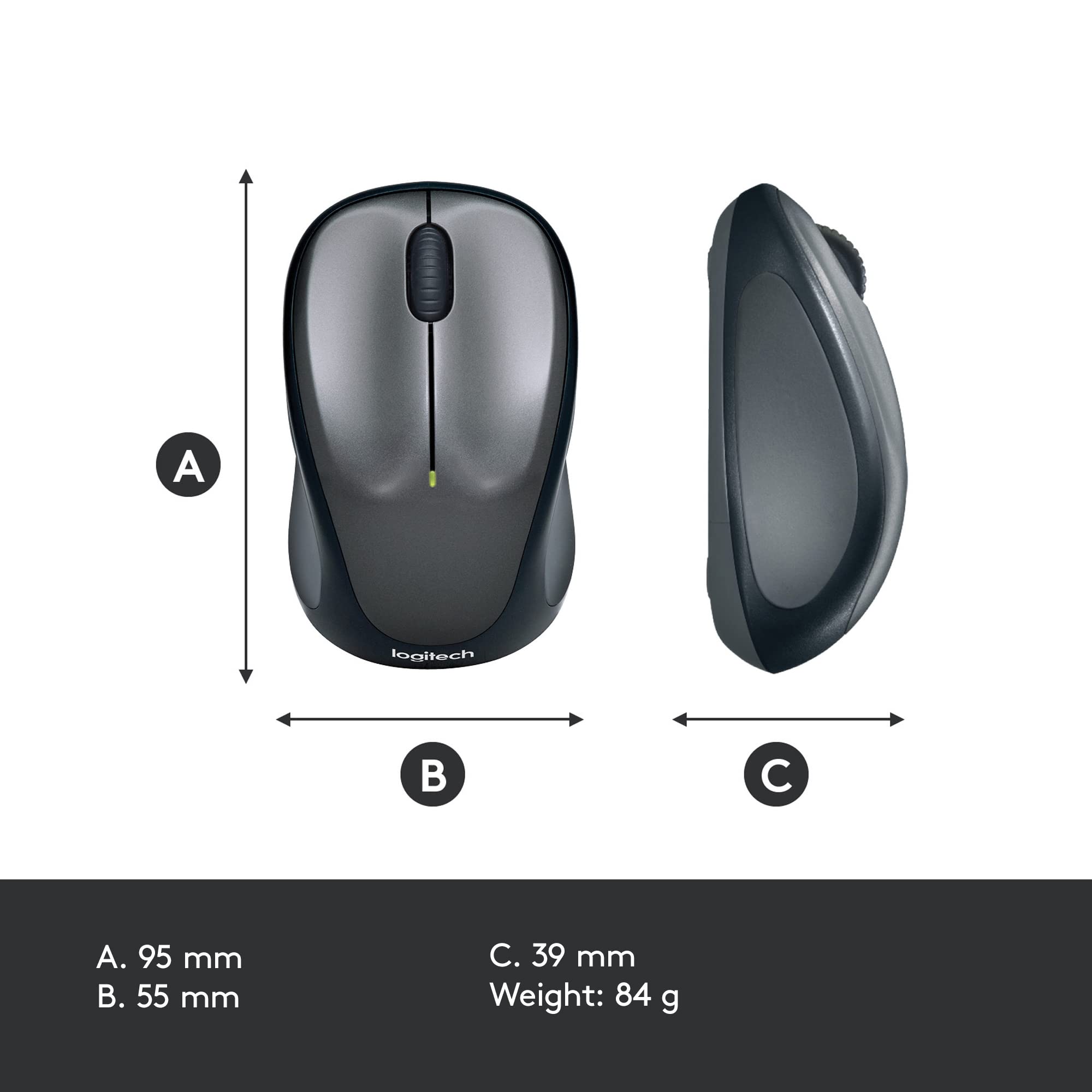 LOGITECH M235 Mouse right-handed optical wireless 2.4 GHz USB wireless receiver grey