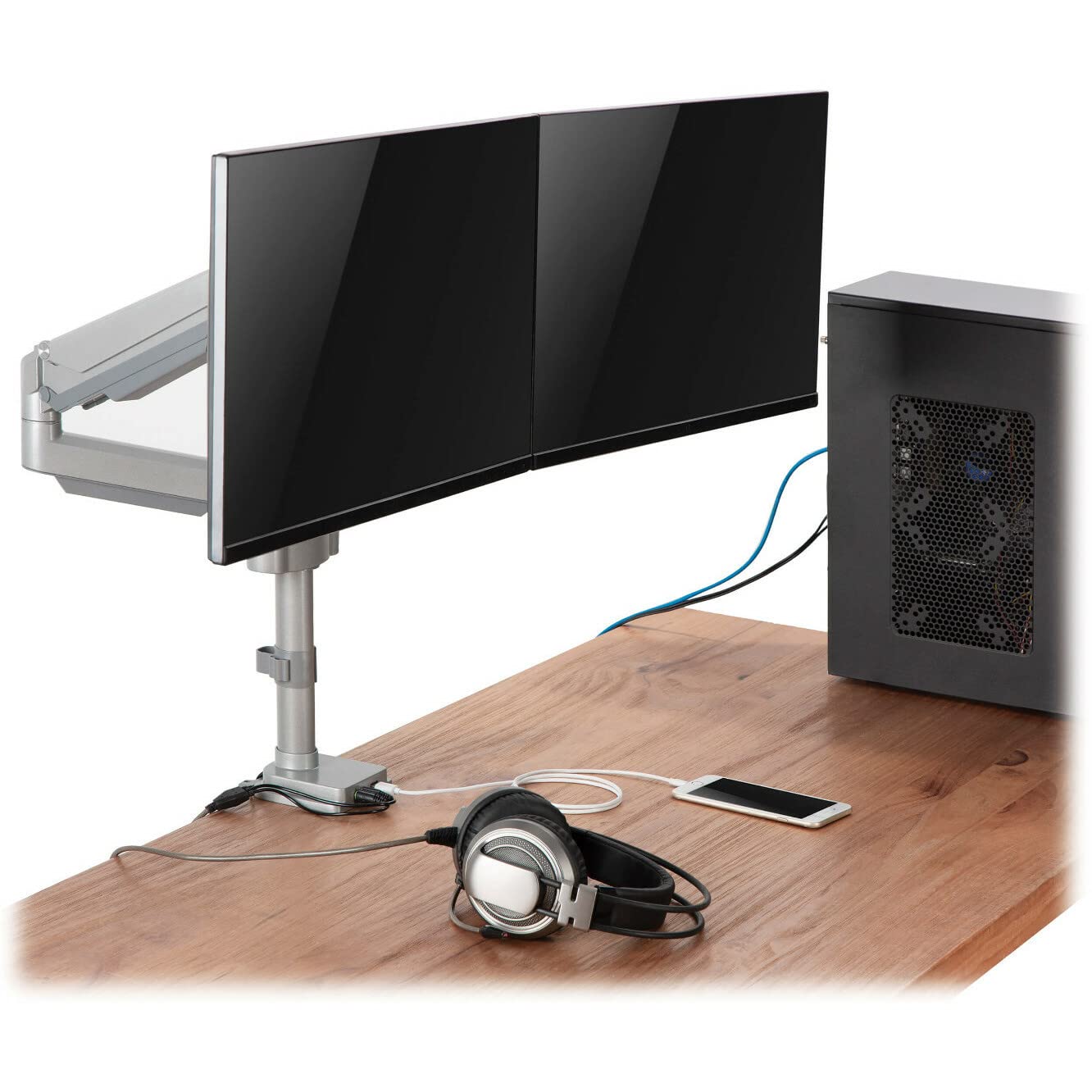 EATON TRIPPLITE Dual-Display Flex-Arm Mount for 13p to 34p Monitors - Clamp or Grommet USB Audio Ports