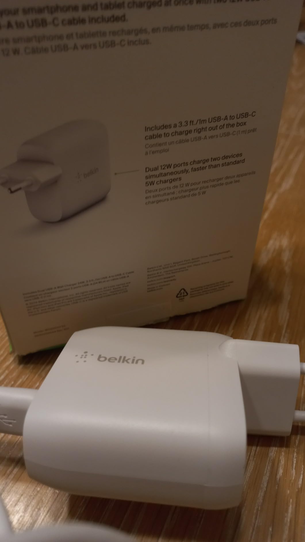 BELKIN BOOST CHARGE 24w USB-A Dual Wall Charger w/ 1m A-C White
