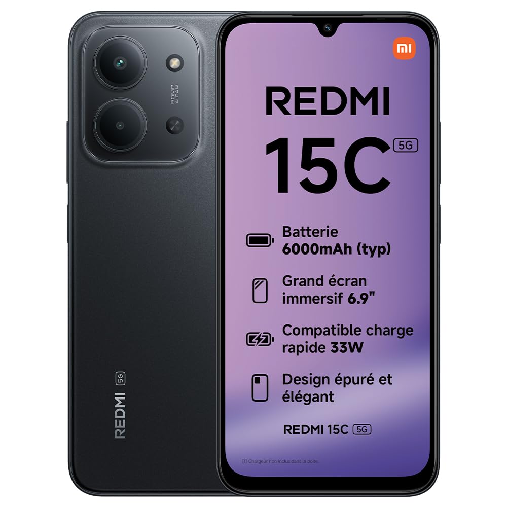 Xiaomi Redmi 15C 5G (6.9'' - 128 Go, 4 Go RAM) Noir