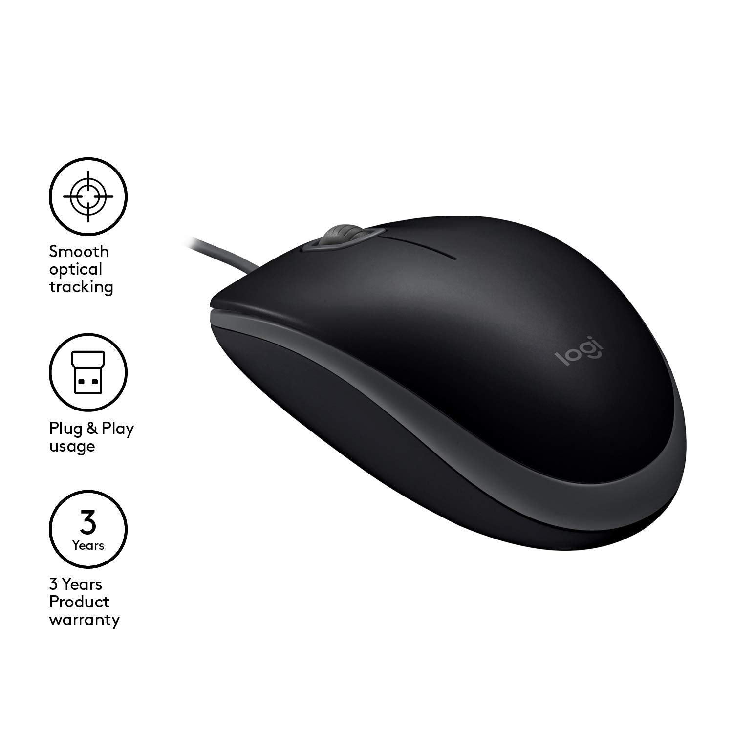 LOGITECH B110 Silent Mouse right and left-handed optical 3 buttons wired USB