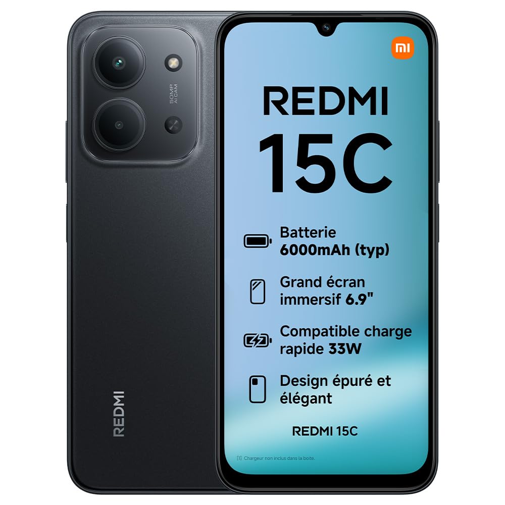 Xiaomi Redmi 15C 4G (6.9''- NFC - 256 Go, 4 Go RAM) Noir