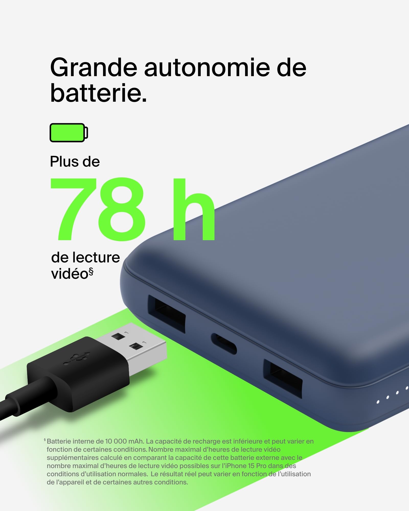 BELKIN Powerbank 20K 15W USB-C + 2 USB-A Bleu