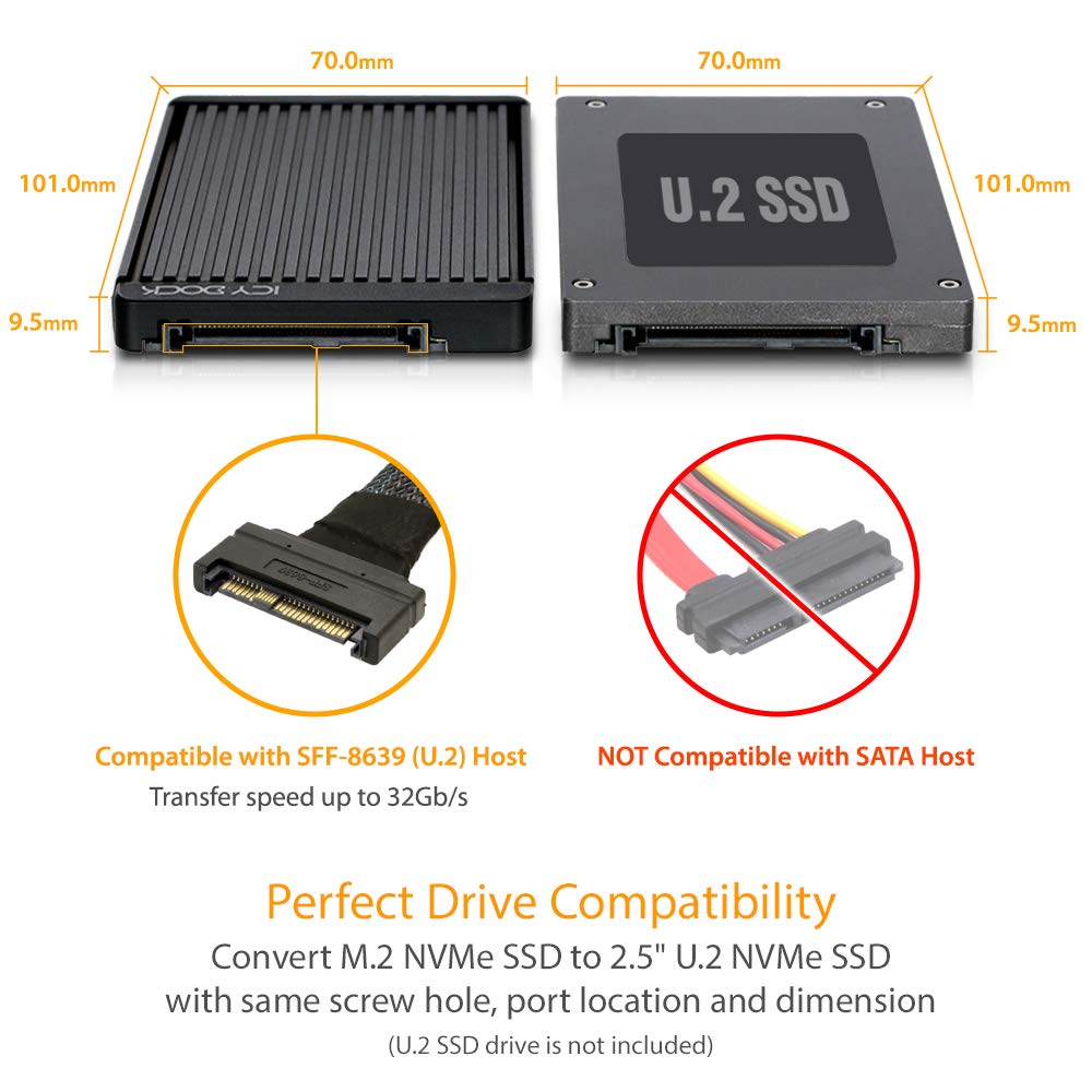 ICY DOCK MB705M2P-B Berceau 2,5" U.2. pour SSD M.2. NVMe