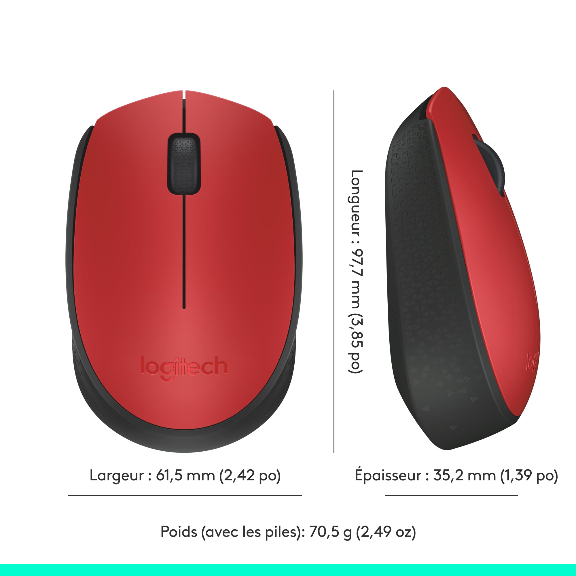 LOGITECH M171 Mouse wireless 2.4 GHz USB wireless receiver black red
