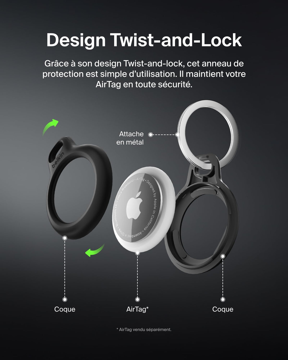 BELKIN Airtag Protection avec porte-clés Noir