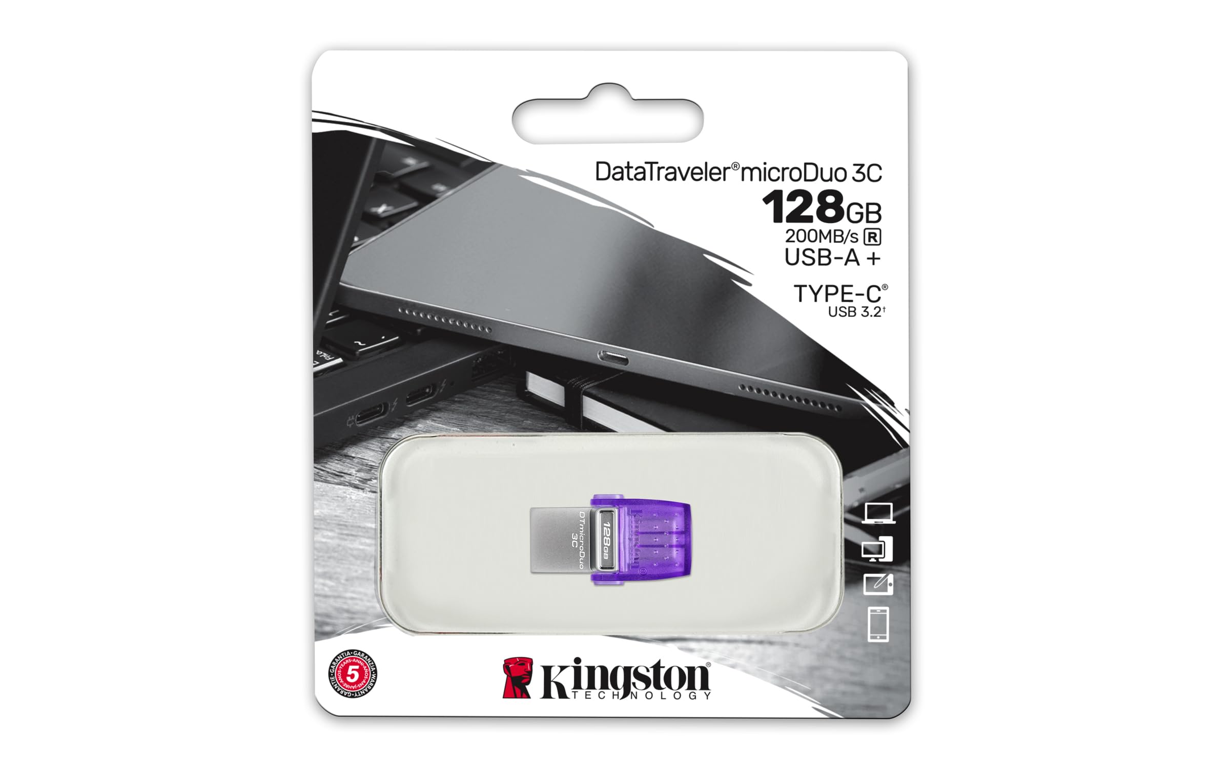 KINGSTON 128Go DataTraveler microDuo 3C 200MB/s dual USB-A + USB-C