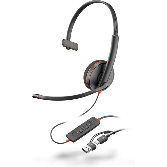 POLY Blackwire 3210 Monaural USB-C Black Headset +USB-C/A Adapter (Bulk) Avec fil Arceau Business/Everyday