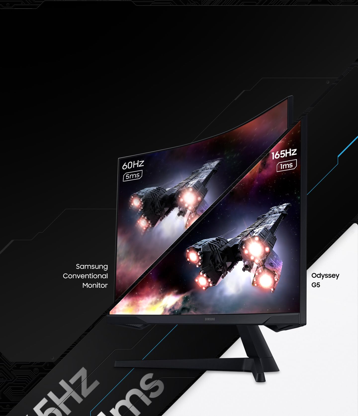 SAMSUNG ODYSSEY G5 LS32CG552 - 32p 165Hz - Ecran gaming incurvé - WQHD 2560x1440 - VA - 1ms -HDR10 - 300cd/m² - 2500 : 1 - HDMI - DP