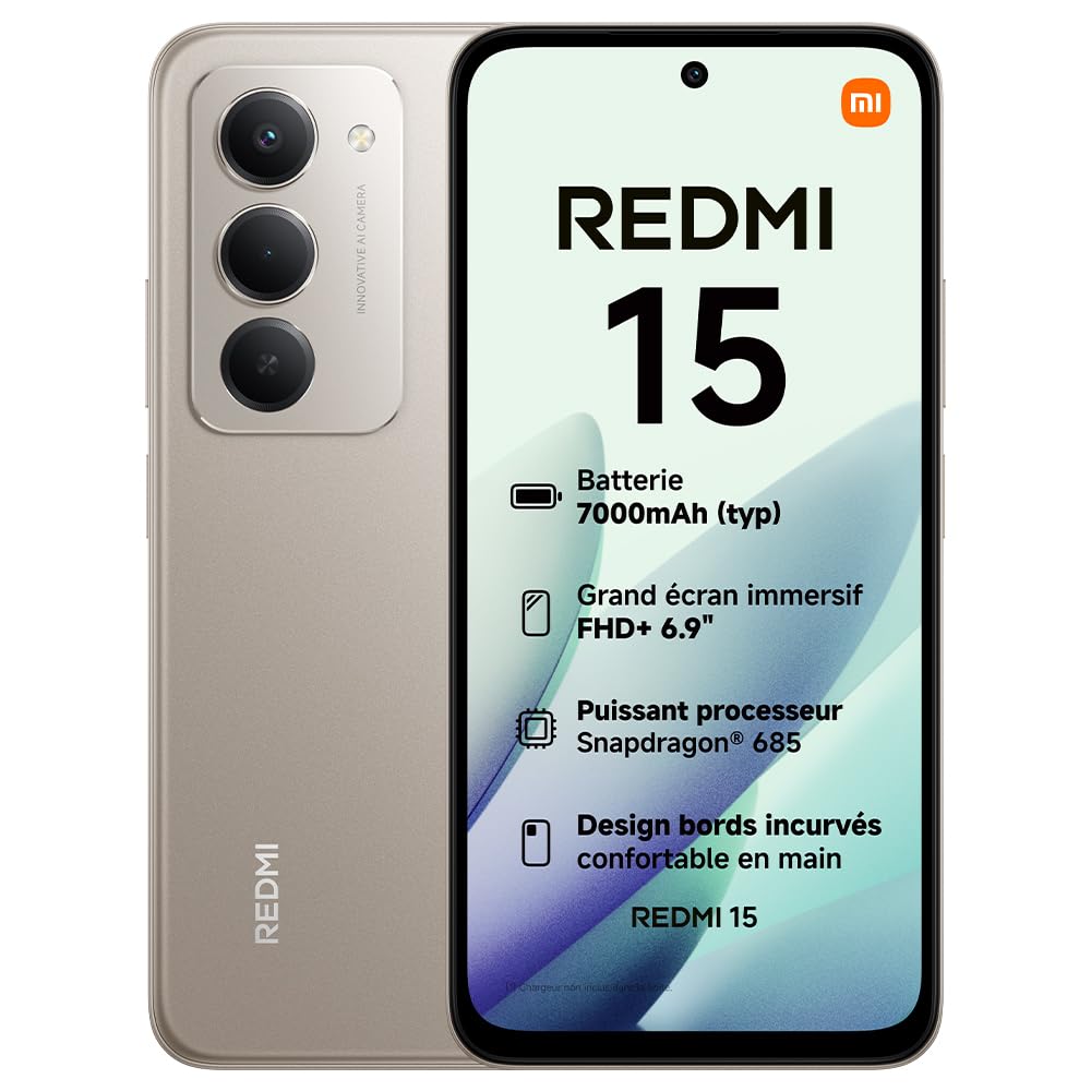 Xiaomi Redmi 15 5G (6.9''- NFC - 256 Go, 8 Go RAM) Gris