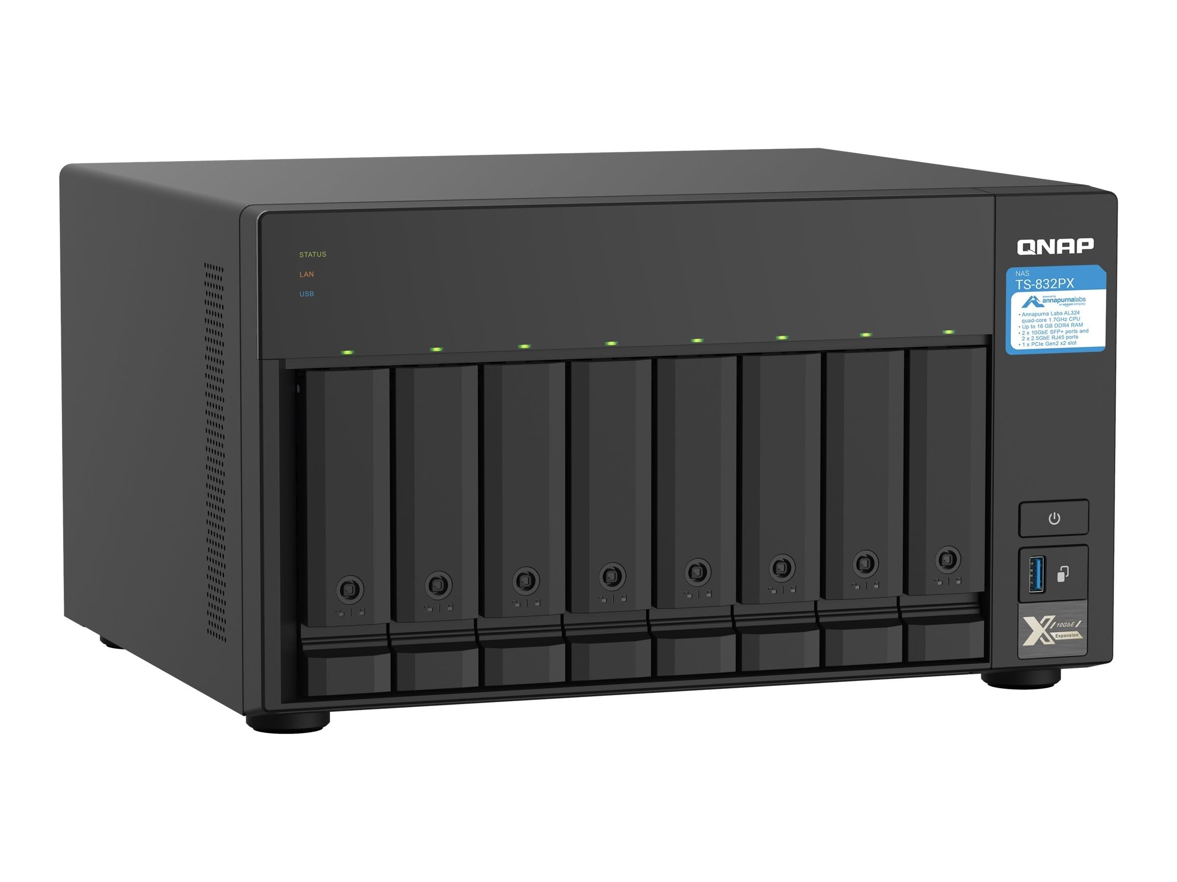Desktop 8Bay NAS 4GB RAM 2x2.5Gbe Black