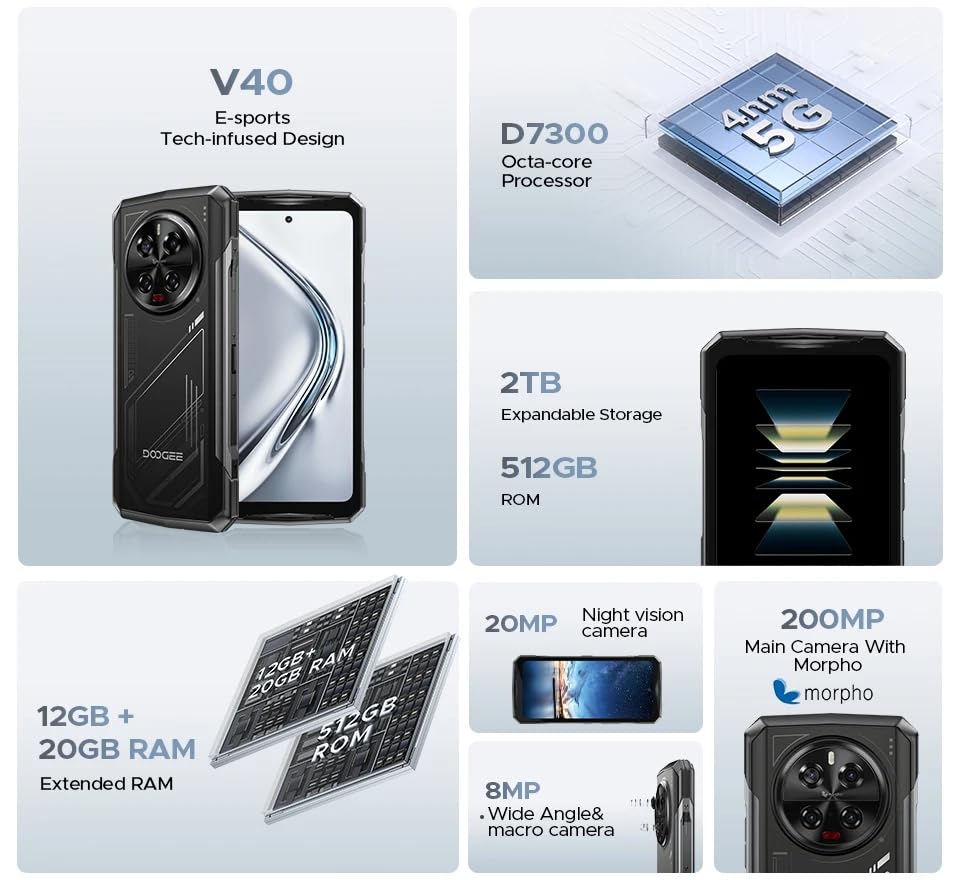 Doogee V40 (5G - NFC - 6.78'' - 512 Go, 12 Go RAM) Argent