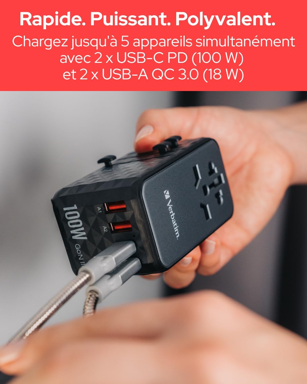 VERBATIM GAN III UNIVERSAL TRAVEL ADAPTER UTA-06 WITH 2 X USB-C PD 100W & QC 4+ / 2 X USB-A QC 3.00 WCF (P)