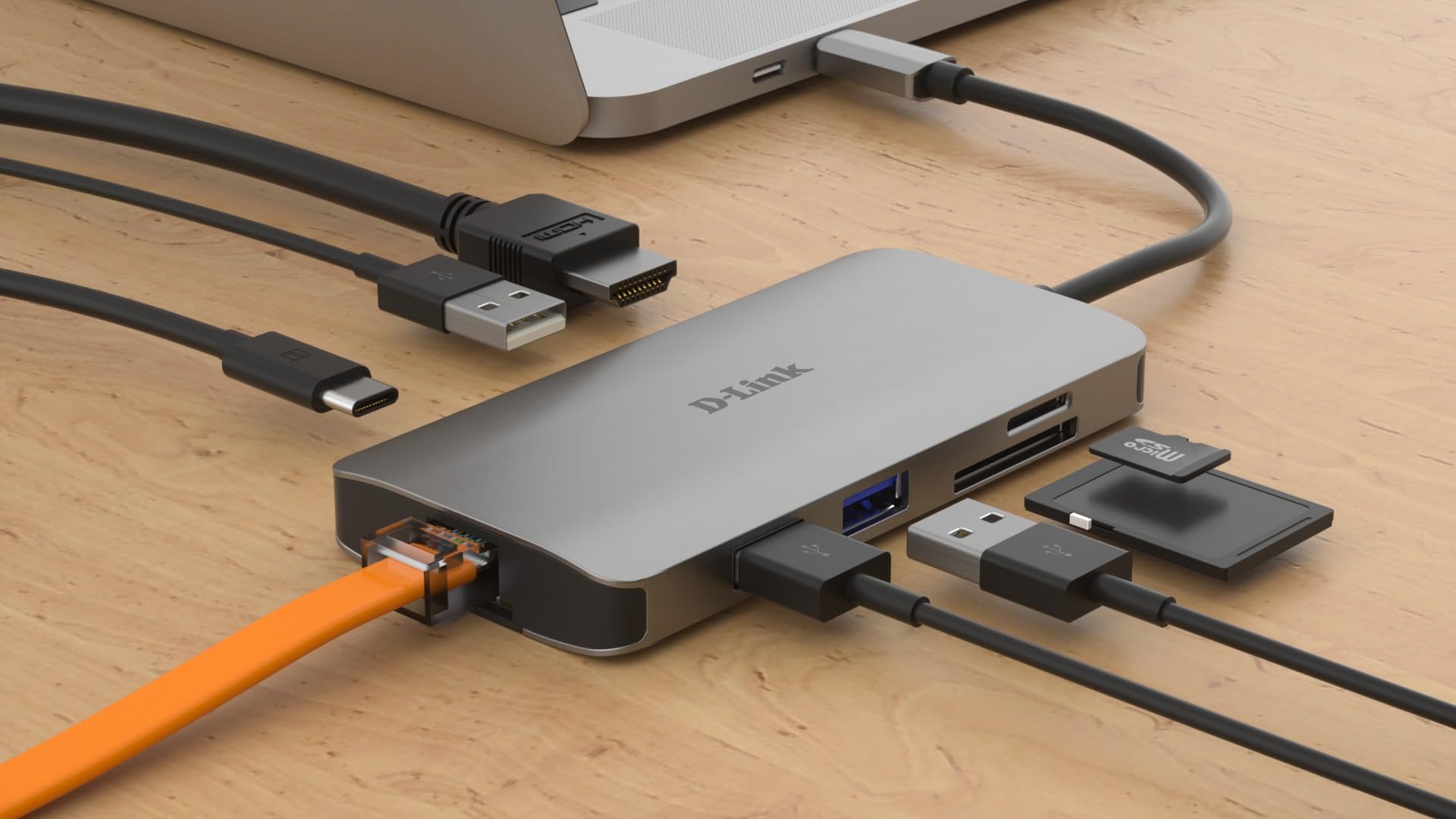 D-LINK USB-C 8-en-1 HDMI SD /microSD card reader and charging