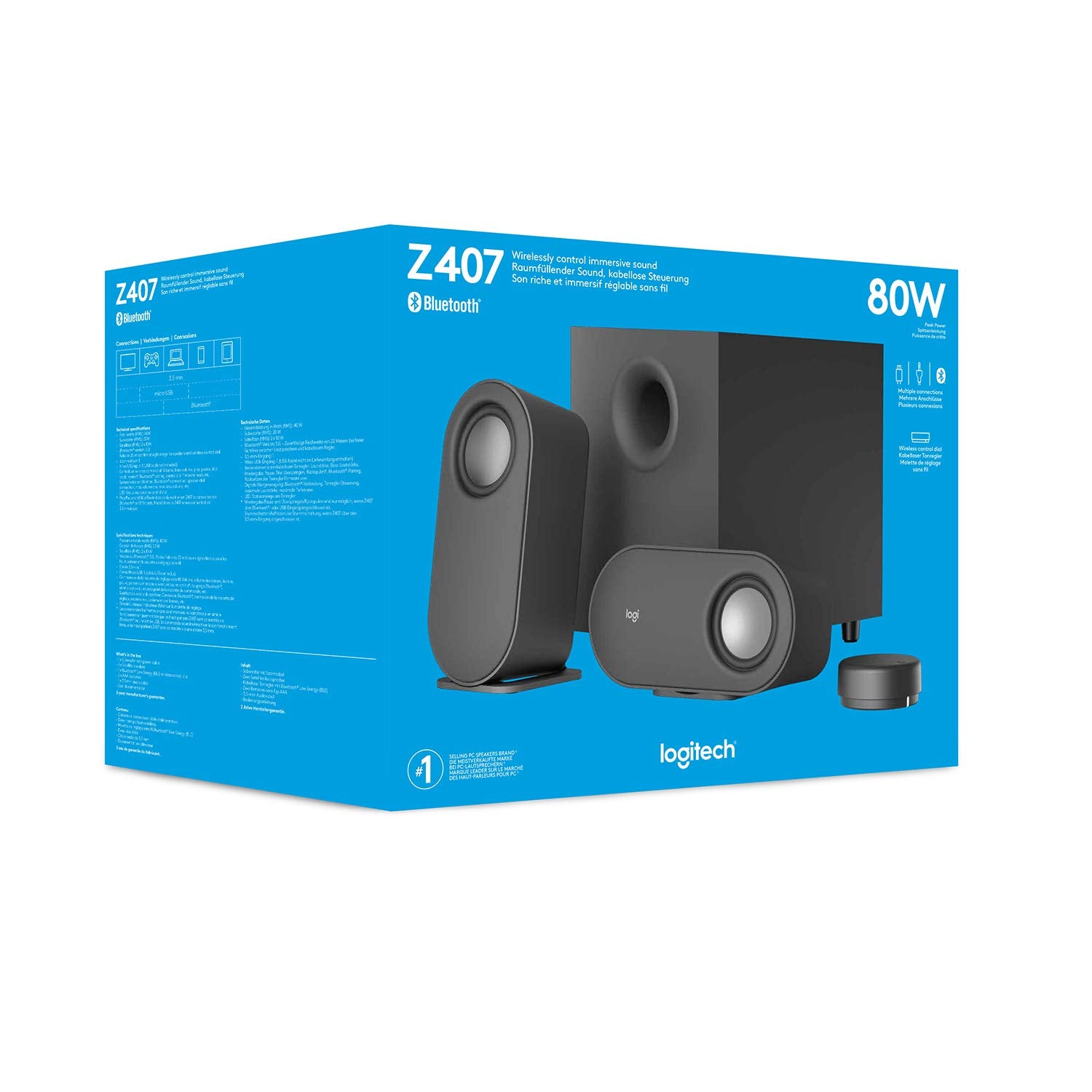 LOGITECH Z407 Android Edition speaker system for PC 2.1channel wireless Bluetooth USB 40 Watt Total graphite grey