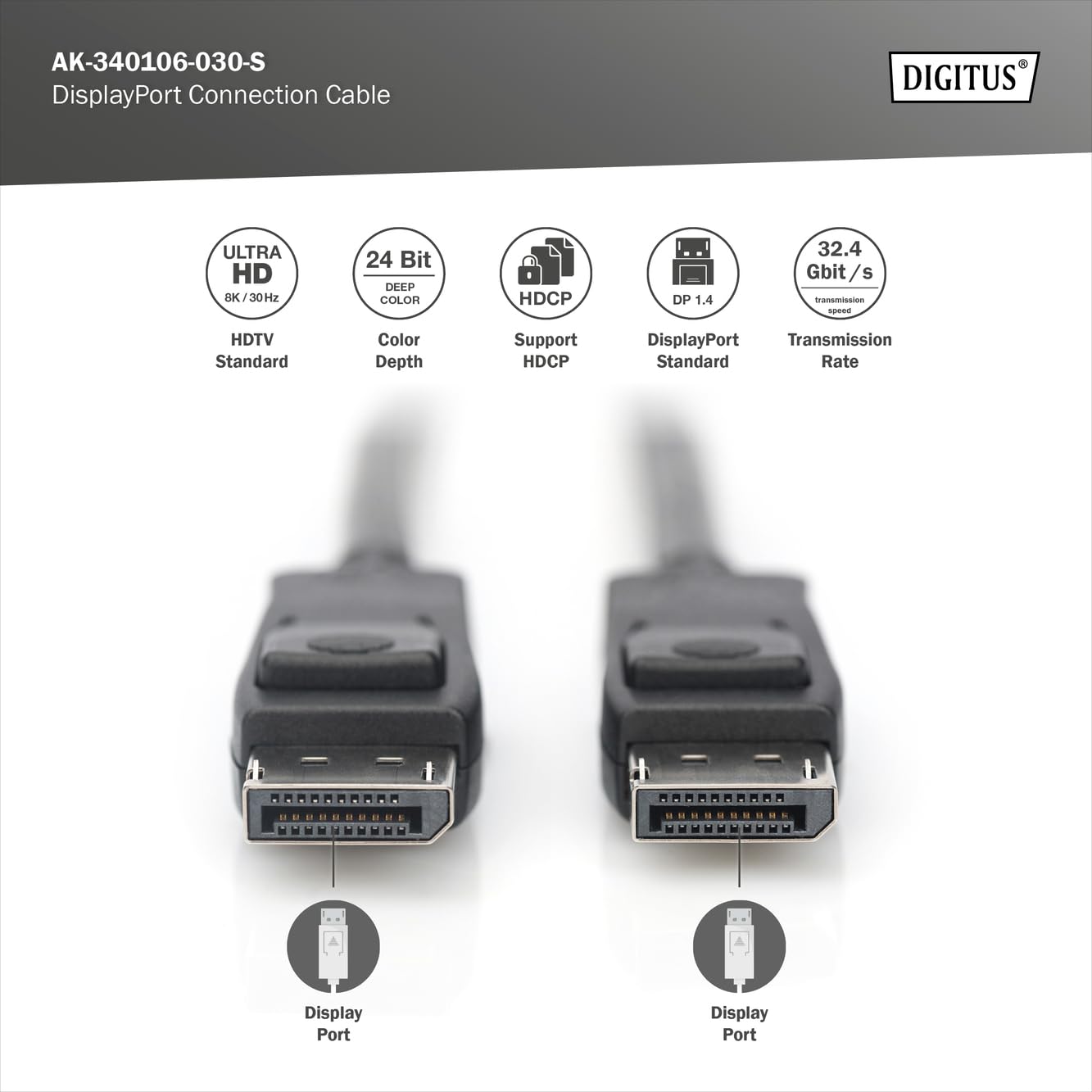 Digitus AK-340106-030-S câble DisplayPort Noir