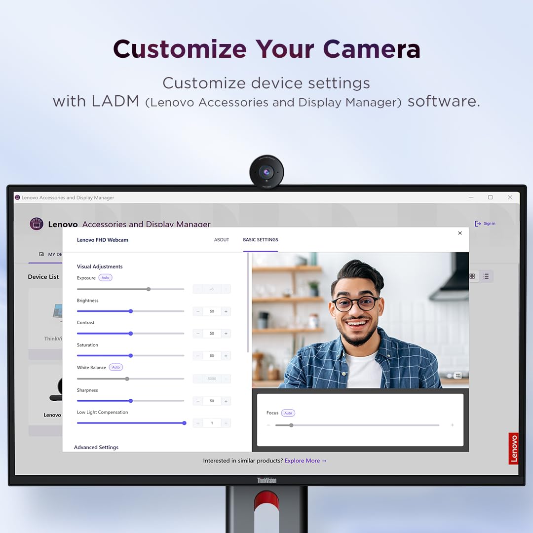 LENOVO FHD Webcam 1080p Fixed FOV78 Dual Microphones AutoFocus USB-A 1.5m Fixed Cable