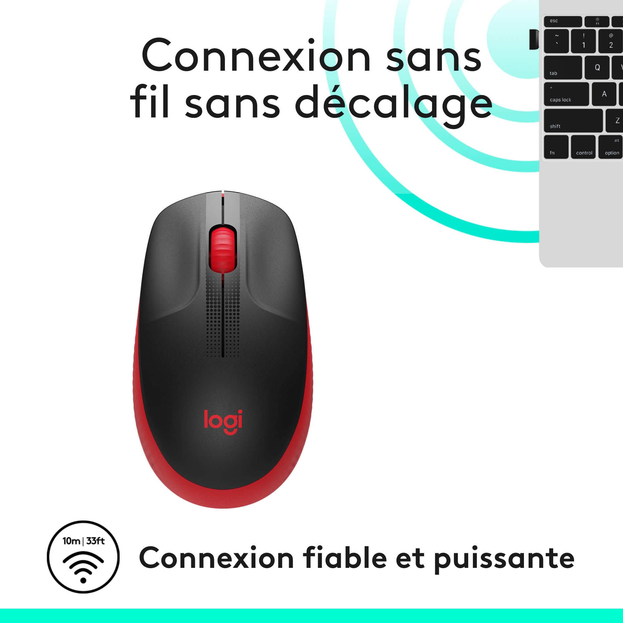 LOGITECH M190 Mouse optical 3 buttons wireless USB wireless receiver red
