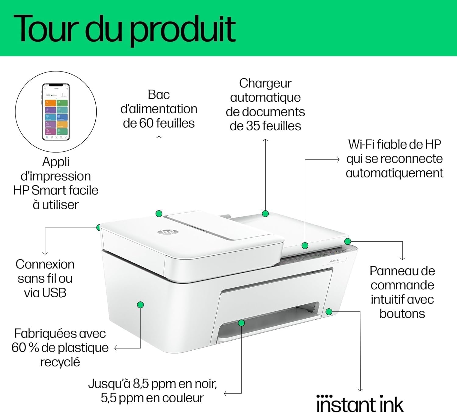 HP DeskJet 4220e All-in-One Printer A jet d'encre thermique A4 4800 x 1200 DPI 8,5 ppm Wifi