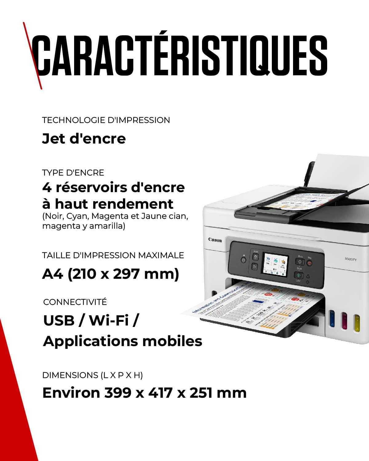 CANON MAXIFY GX4050 MFP colour ink-jet refillable A4 18 ipm print 350 sheets USB 2.0 LAN Wi-Fi