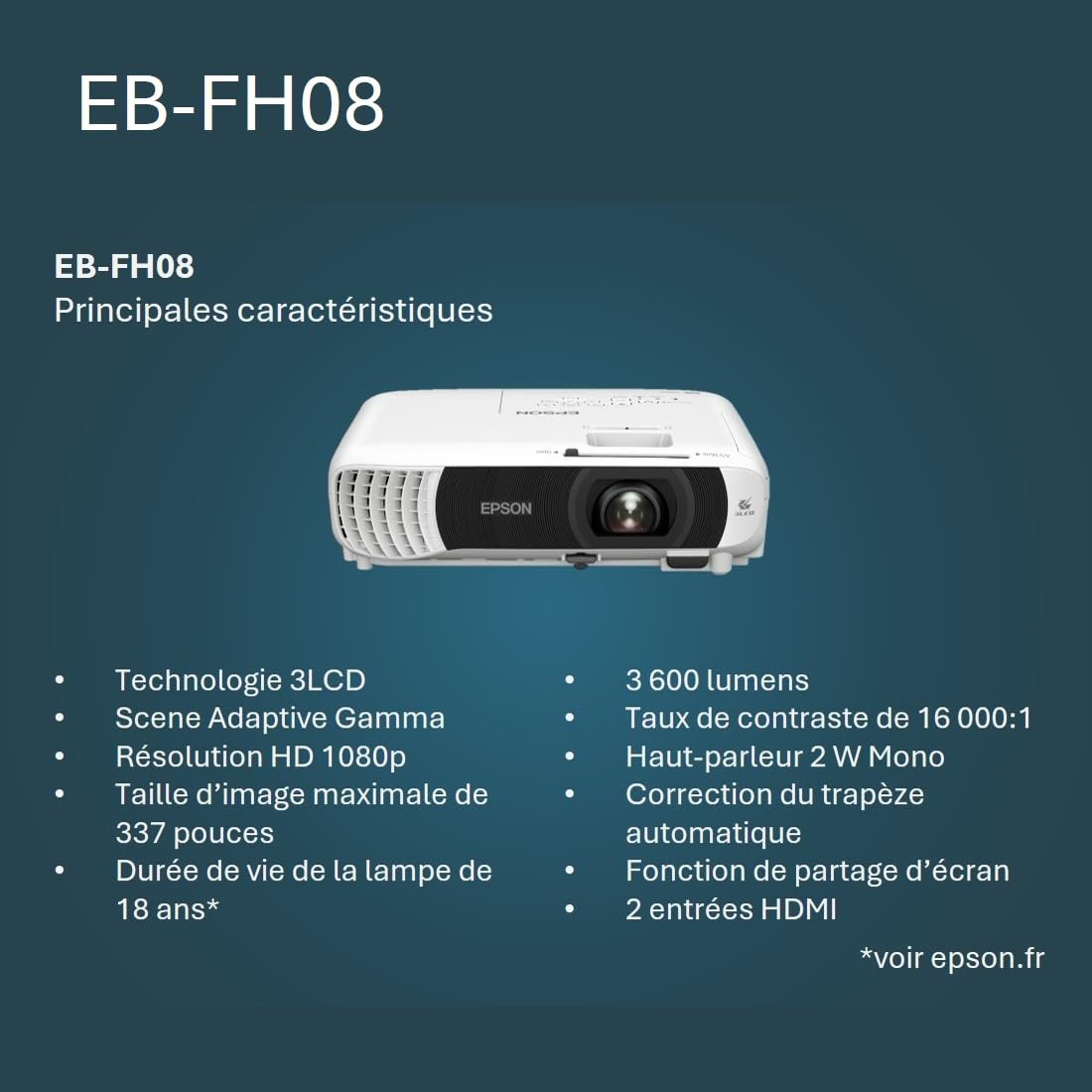 EPSON EB-FH08 3LCD Projector 3600lm