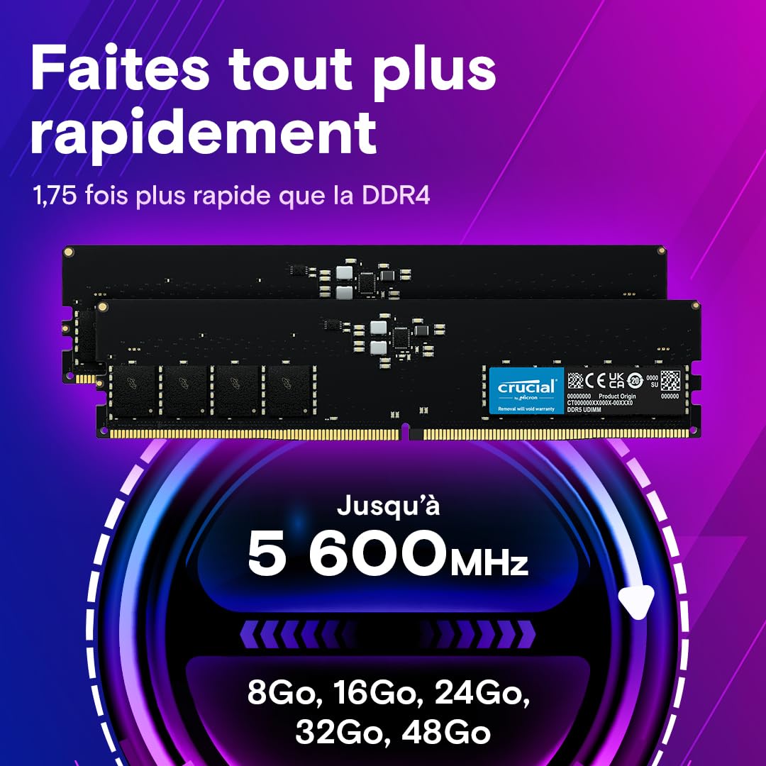 Crucial CT32G48C40U5 module de mémoire 32 GB 1 x 32 GB DDR5 4800 MHz