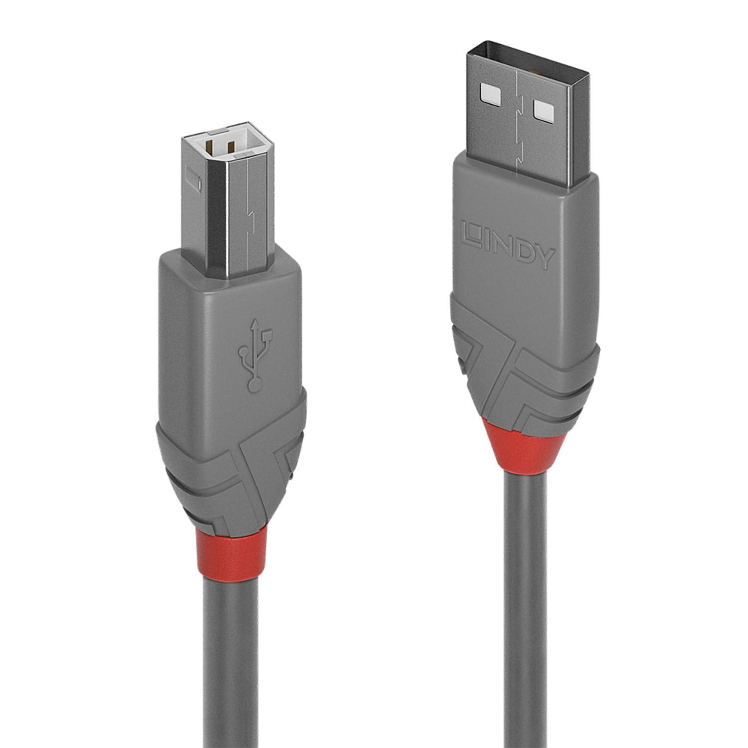 LINDY 2m USB 2.0 Type A to B Cablel Anthra Line USB Type A Male to B Male cool grey