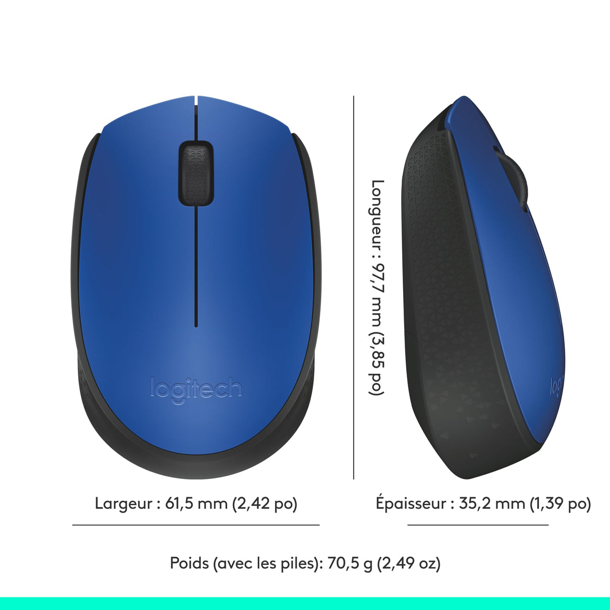 LOGITECH M171 Mouse right and left-handed wireless 2.4 GHz USB wireless receiver black blue