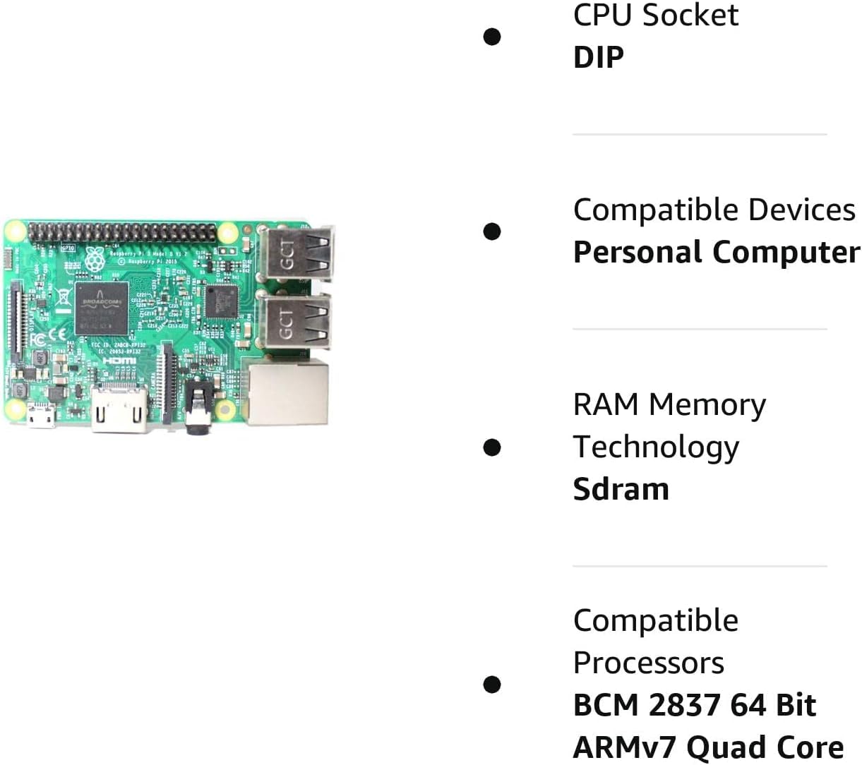 Raspberry Pi 3 Model B avec Broadcom 2837 ARMv8 64bit