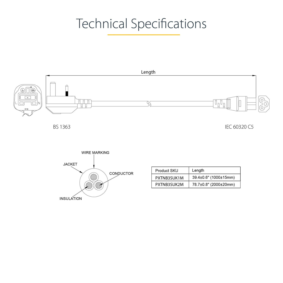 1m C5 UK Laptop Power Cord - BS-1363