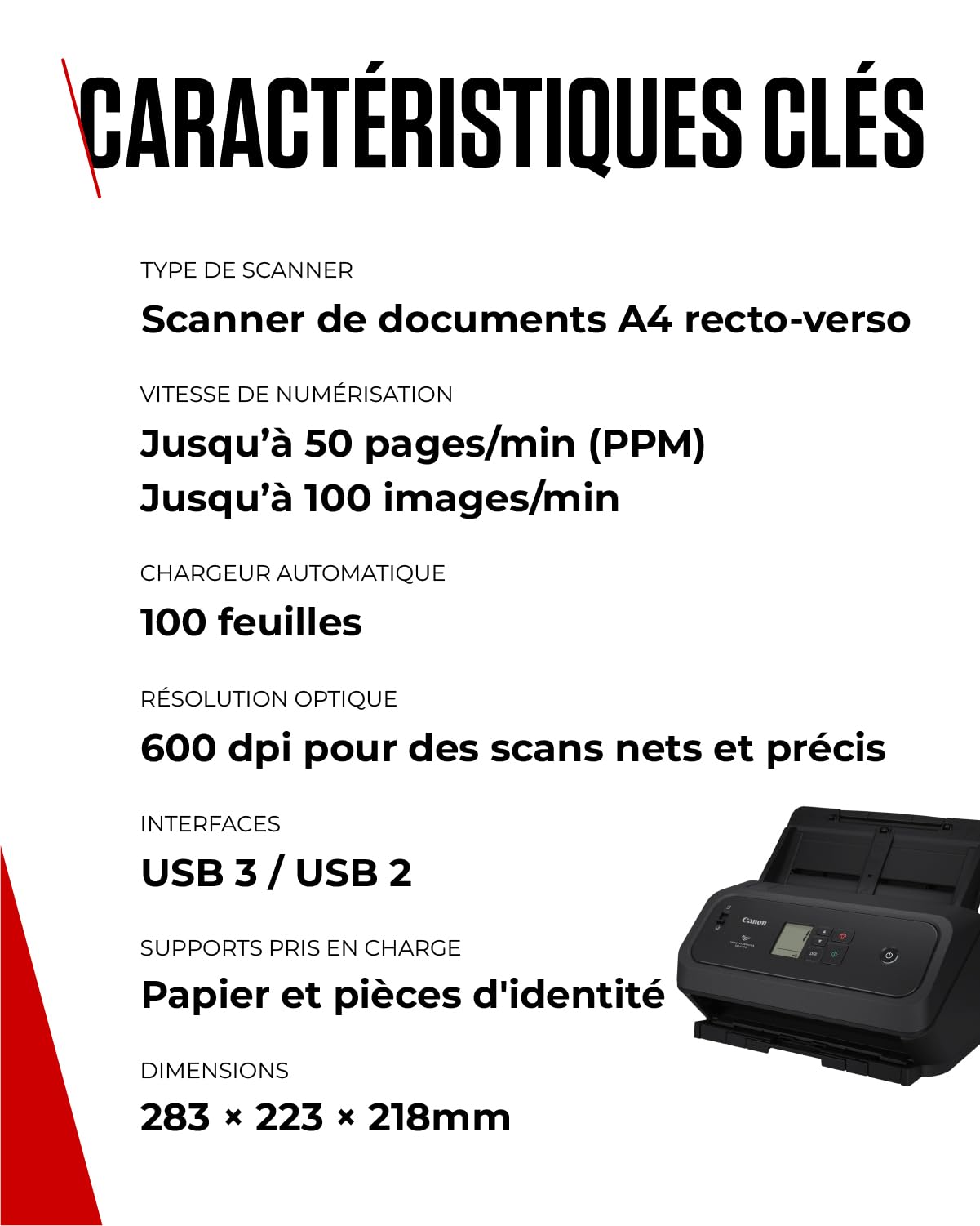 CANON DR-C350 A4 Document Scanner Duplex 50ppm 100 sheet ADF USB