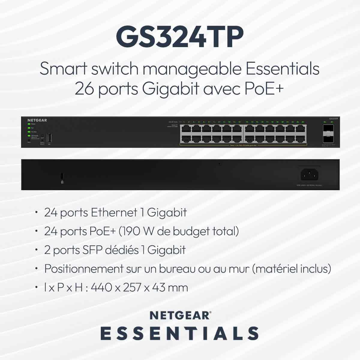 NETGEAR S350 Series 24-Port Gigabit Ethernet PoE+ Smart Managed Essentials Switch with 2 Dedicated SFP Ports