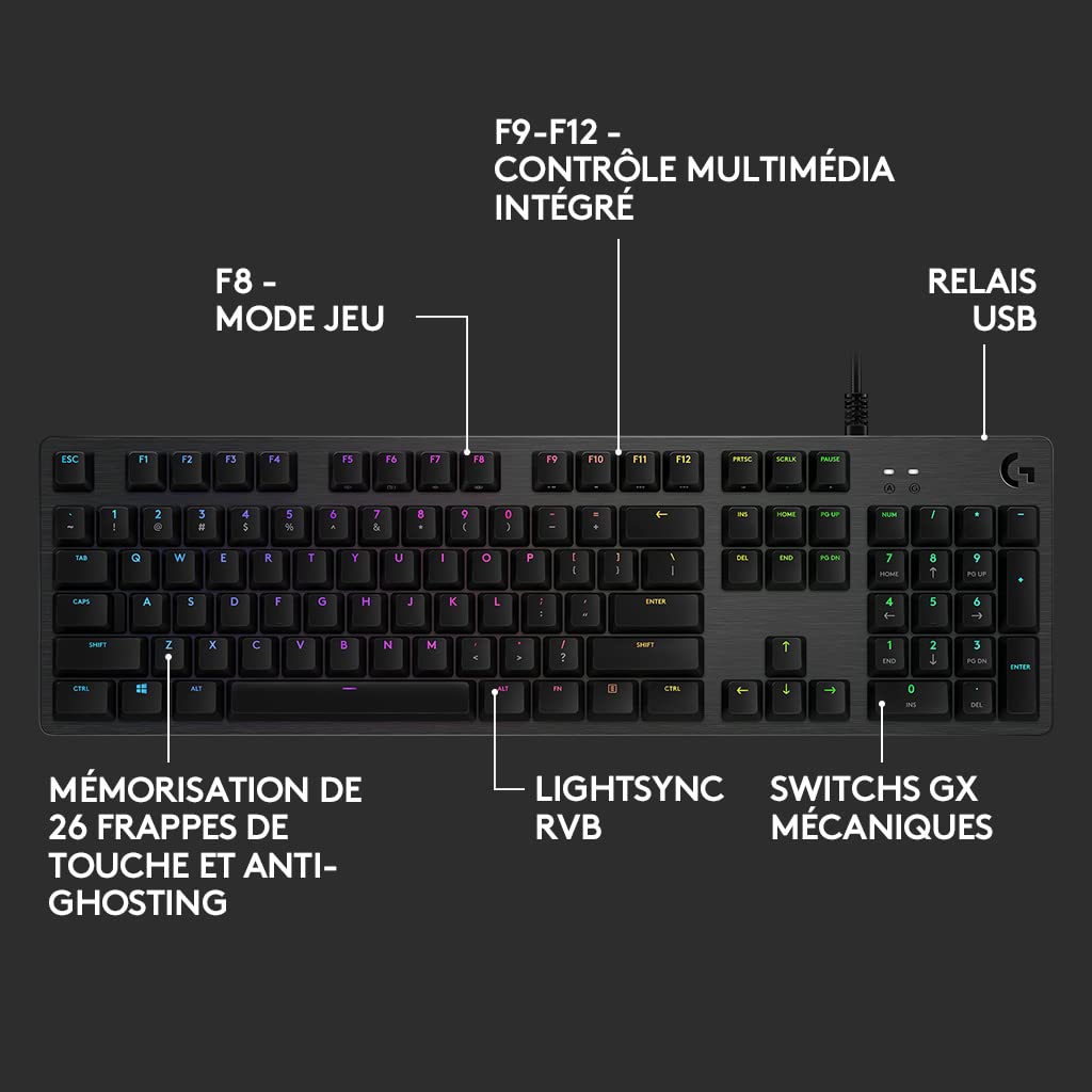 LOGITECH G512 Carbon RGB Mechanical Gaming Keyboard GX Blue Clicky - CARBON - FRA - CENTRAL