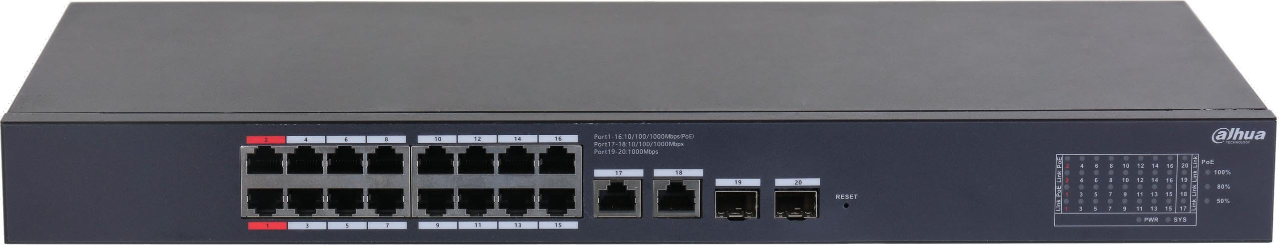 Dahua CS4220-16GT-240 Commutateur Gigabit de Bureau Géré par le Cloud a 20 Ports avec 16 Ports PoE